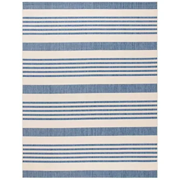 SAFAVIEH Courtyard Collection 6'7" x 9'6" Beige/Blue CY6062 Stripe Indoor/ Outdoor Waterproof Easy Cleaning Patio Backyard Area Rug