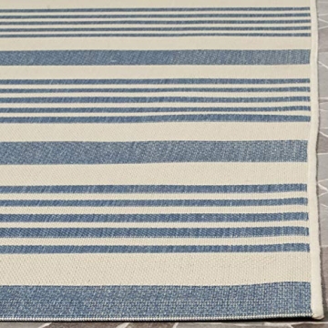 SAFAVIEH Courtyard Collection 6'7" x 9'6" Beige/Blue CY6062 Stripe Indoor/ Outdoor Waterproof Easy Cleaning Patio Backyard Area Rug
