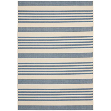 SAFAVIEH Courtyard Collection 6'7" x 9'6" Beige/Blue CY6062 Stripe Indoor/ Outdoor Waterproof Easy Cleaning Patio Backyard Area Rug
