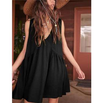 LOFAAC 2024 Summer V Neck Sleeveless Mini Dress - Trendy Casual Sundress with Pockets