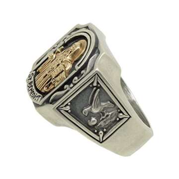 St Benedict Christian Roman Catholic Exorcism Gold 10K and Sterling Silver 925 Mens Ring, Demon Protection