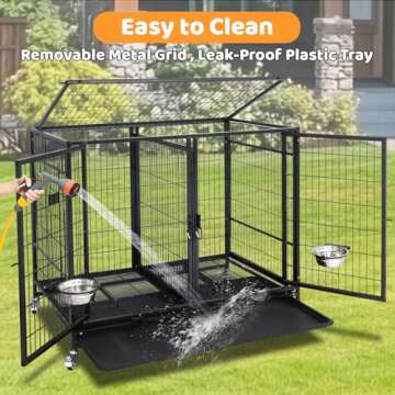 Homey Pet 43 inch Dog Crate Cage Kennel with Divider, Indestructible Dog Crate, Sturdy Design, Double Door and Removable Tray Design XL Dog Cage