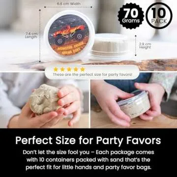 Monster Truck Party Favors - 10 Jars Quartz Sand - Monster Truck Sand - Sensory Sand for Kids-Includes Customizable Printable Monster Truck Cupcake Topper & Snack Labels-Creative Molding Sand