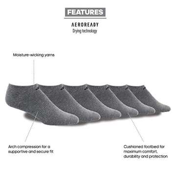 Discover Superior Comfort with adidas Men's Athletic Cushioned No Show Socks (6-Pair) - Heather Grey...