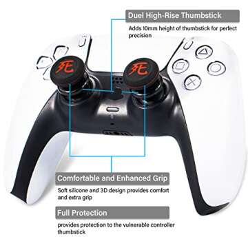 Playrealm FPS Thumbstick Extender x 2 & Printing Rubber Silicone Grip Cover x 4 for PS5 Dualsenese &...