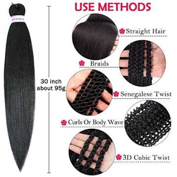 Alrence Pre Stretched Braiding Hair Long Braid 30 Inch 8 Packs Professional Braiding Hair Extensions Synthetic Crochet Twist Braids (30 Inch, 1B#)