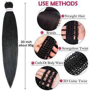 Alrence Pre Stretched Braiding Hair Long Braid 30 Inch 8 Packs Professional Braiding Hair Extensions Synthetic Crochet Twist Braids (30 Inch, 1B#)