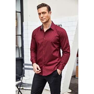 COOFANDY Mens Shirt Business Dress Slim Fit Casual Button Down Wine Red