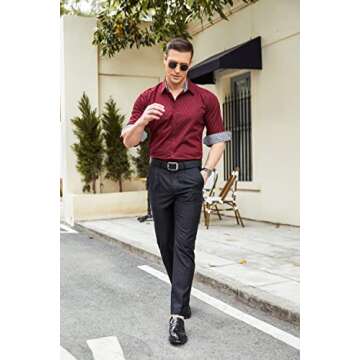 COOFANDY Mens Shirt Business Dress Slim Fit Casual Button Down Wine Red