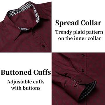 COOFANDY Mens Shirt Business Dress Slim Fit Casual Button Down Wine Red