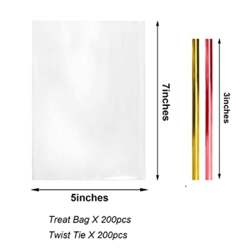 200 Pcs Clear Cellophane Treat Bags for Gifts and Packaging