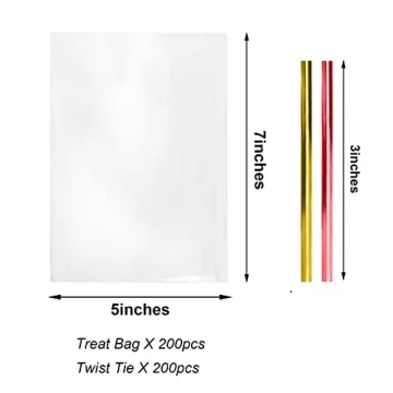 200 Pcs Clear Cellophane Treat Bags for Gifts and Packaging