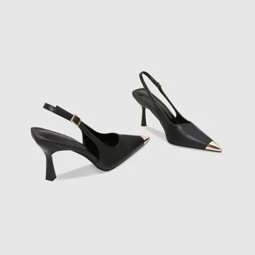 Elegant BHDJK Women’s Leather Pointed Slingback Pumps