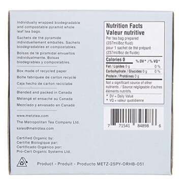 Metz Organic Cascade Peppermint Tea - 25 Count Eco-Friendly Bags