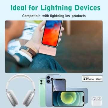 KKD Portable Charger for iPhone, Built-in MFi Certified Plug, 5000mAh Small Portable Phone Charger Power Bank for iPhone 14/13/12/11/XR/X/SE/8/7/6/6s/Pro Max/Plus,iPad,Pink