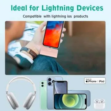 KKD Portable Charger for iPhone, Built-in MFi Certified Plug, 5000mAh Small Portable Phone Charger Power Bank for iPhone 14/13/12/11/XR/X/SE/8/7/6/6s/Pro Max/Plus,iPad,Pink