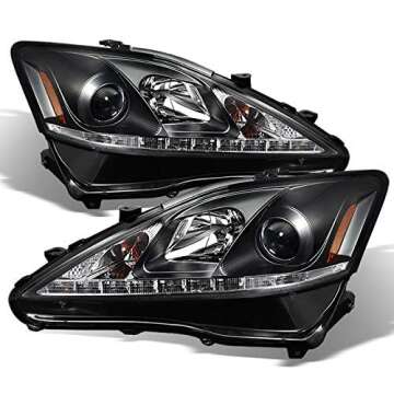 AKKON - For Lexus IS250 IS350 2IS Black Bezel Halo Projector DRL Daylight LED Strip Headlights Repla...