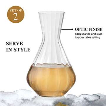 Crystal 2 Qt. Wine Decanter and Carafe, Set of 2 – Mouthblown Optic Glass Tea & Water Pitcher Beverage Dispenser – Lead-Free, Dishwasher-Safe Bar Supplies & Infuser by Lumi & Numi, 6.5x11.4 In.