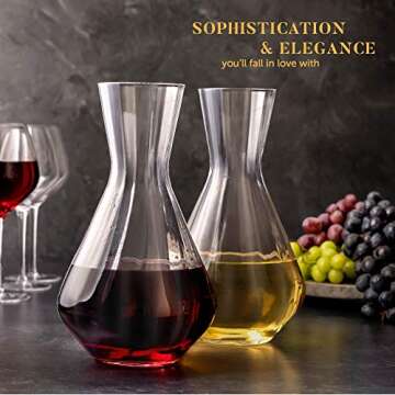 Crystal 2 Qt. Wine Decanter and Carafe, Set of 2 – Mouthblown Optic Glass Tea & Water Pitcher Beverage Dispenser – Lead-Free, Dishwasher-Safe Bar Supplies & Infuser by Lumi & Numi, 6.5x11.4 In.