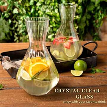 Crystal 2 Qt. Wine Decanter and Carafe, Set of 2 – Mouthblown Optic Glass Tea & Water Pitcher Beverage Dispenser – Lead-Free, Dishwasher-Safe Bar Supplies & Infuser by Lumi & Numi, 6.5x11.4 In.
