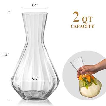 Crystal 2 Qt. Wine Decanter and Carafe, Set of 2 – Mouthblown Optic Glass Tea & Water Pitcher Beverage Dispenser – Lead-Free, Dishwasher-Safe Bar Supplies & Infuser by Lumi & Numi, 6.5x11.4 In.
