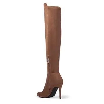 DREAM PAIRS Women's Sdob2214w Over The Knee Thigh High Boots Long Stretch Pointed Toe Stiletto High Heels Fall Sexy Boots, Brown Suede, Size 8