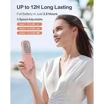 F-color Mini Fan Handheld Portable - 3 Speeds Personal Fan Rechargeable Handheld Fan, Folding Neck Fan for Summer Travel Beach Office College Outdoor Essentials for Women, Pink