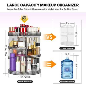 HEMTROY 360 Degree Rotating Makeup Organizer, Extra Large Capacity Cosmetic Storage Unit, Removable ...
