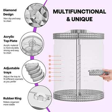 HEMTROY 360 Degree Rotating Makeup Organizer, Extra Large Capacity Cosmetic Storage Unit, Removable DIY 7 Layers Skincare Organizer, Acrylic Beauty Perfume Organizer for Vanity Countertop (Gray)