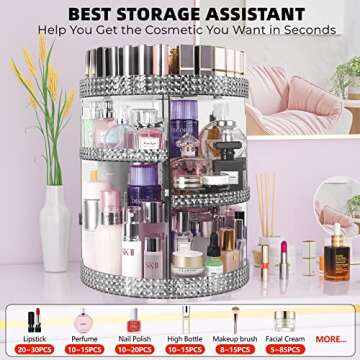 HEMTROY 360 Degree Rotating Makeup Organizer, Extra Large Capacity Cosmetic Storage Unit, Removable DIY 7 Layers Skincare Organizer, Acrylic Beauty Perfume Organizer for Vanity Countertop (Gray)