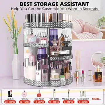 HEMTROY 360 Degree Rotating Makeup Organizer, Extra Large Capacity Cosmetic Storage Unit, Removable DIY 7 Layers Skincare Organizer, Acrylic Beauty Perfume Organizer for Vanity Countertop (Gray)