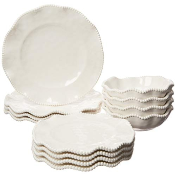 Certified International Perlette Cream 12 pc Melamine Dinnerware Set, Glossy, Service for 4