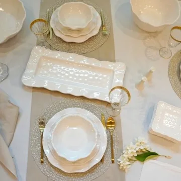 Certified International Perlette Cream 12 pc Melamine Dinnerware Set, Glossy, Service for 4