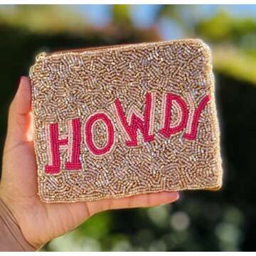 Twine and Love HOWDY Coin Purse Pouch, Coin Purse Pouch, Beaded Coin Purse, Cute Coin Brown