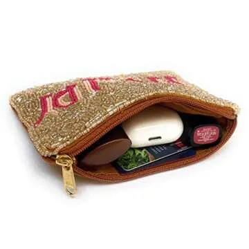 Twine and Love HOWDY Coin Purse Pouch, Coin Purse Pouch, Beaded Coin Purse, Cute Coin Brown