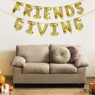 Friendsgiving Balloons, Friends Giving Banner for Party Decorations, Foil Balloons for Friendsgiving Decor (Gold)