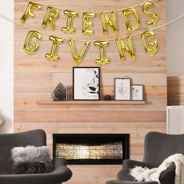 Friendsgiving Balloons, Friends Giving Banner for Party Decorations, Foil Balloons for Friendsgiving Decor (Gold)