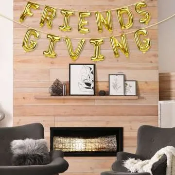 Friendsgiving Balloons, Friends Giving Banner for Party Decorations, Foil Balloons for Friendsgiving Decor (Gold)