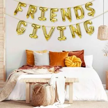 Friendsgiving Balloons, Friends Giving Banner for Party Decorations, Foil Balloons for Friendsgiving Decor (Gold)