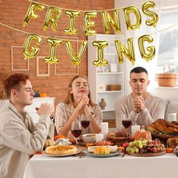 Friendsgiving Balloons, Friends Giving Banner for Party Decorations, Foil Balloons for Friendsgiving Decor (Gold)