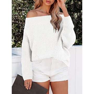 SySea Womens Off The Shoulder Sweaters Sexy Chunky Pullover Sweaters Oversized Knit Jumper Tops