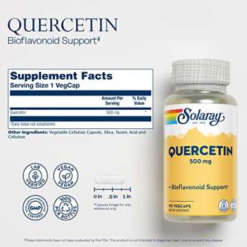 SOLARAY Quercetin 500 mg, Supports Sinus, Respiratory, Immune Function & Normal, Healthy Uric Acid L...