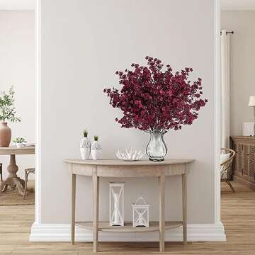 Sggvecsy 15 Pcs Babys Breath Artificial Flowers Gypsophila Bouquets Bulk Real Touch Fake Silk Flowers for Home DIY Floral Arrangement Table Centerpiece Fall Thanksgiving Autumn Decoration (Burgundy)
