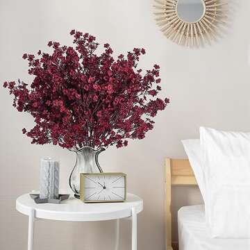 Sggvecsy 15 Pcs Babys Breath Artificial Flowers Gypsophila Bouquets Bulk Real Touch Fake Silk Flowers for Home DIY Floral Arrangement Table Centerpiece Fall Thanksgiving Autumn Decoration (Burgundy)