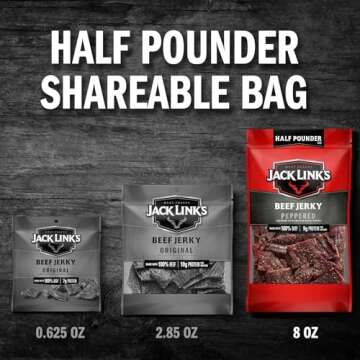 Jack Link's Beef Jerky, Peppered, Half Pounder Large Jerky Bag – Flavorful Meat Snack, Ready to Eat Protein Snacks with 9g of Protein, Made with 100% Beef, Keto, Paleo & Carnivore Diet Ready