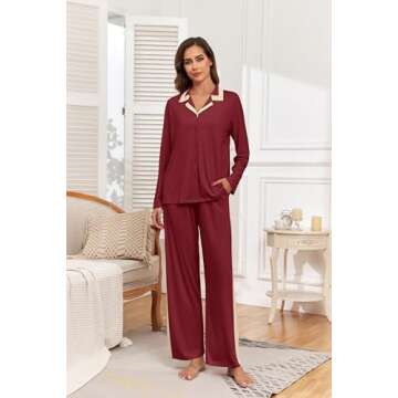 HiMONE Pajamas for Women Cooling Viscose derived from bamboo Lounge Sets Sleepwear Soft Pajama Sets Wine Red