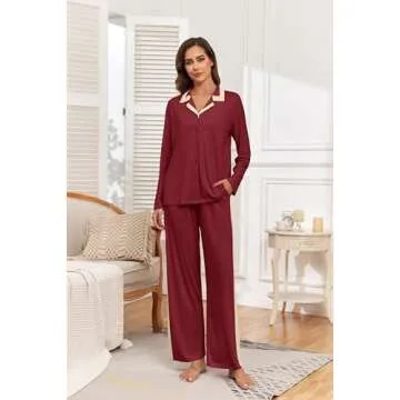HiMONE Pajamas for Women Cooling Viscose derived from bamboo Lounge Sets Sleepwear Soft Pajama Sets Wine Red