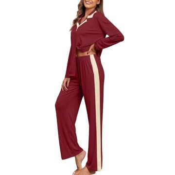 HiMONE Pajamas for Women Cooling Viscose derived from bamboo Lounge Sets Sleepwear Soft Pajama Sets Wine Red