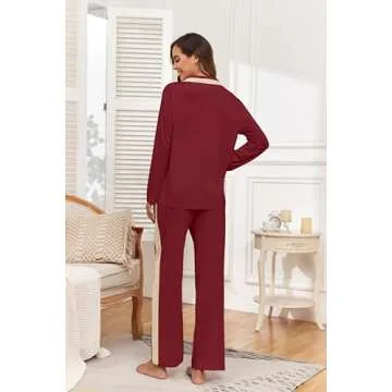 HiMONE Pajamas for Women Cooling Viscose derived from bamboo Lounge Sets Sleepwear Soft Pajama Sets Wine Red