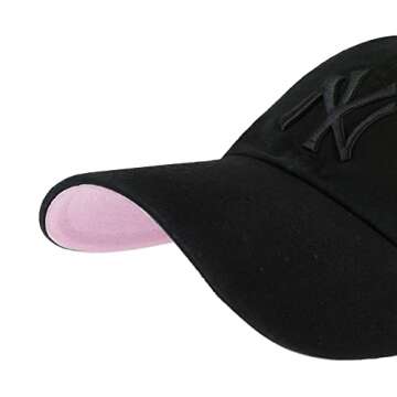 47 MLB New York Yankees Ball Park Clean Up Adjustable Hat, Adult One Size Fits All (New York Yankees Black Black Pink)